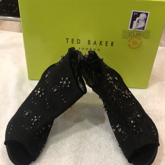 Ted Baker black laced booties with heels and silver rhinestones!open toes - Picture 6 of 6